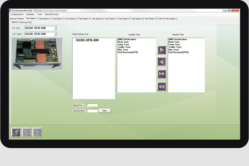 כל גרסה, UUT ובדיקה רצויה נבחרים מראש.